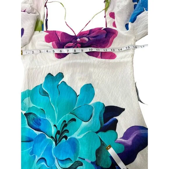 Maeve Anthropologie Women Size 0 Dress Puff Sleeve White Purple Blue Floral NEW - Picture 5 of 10